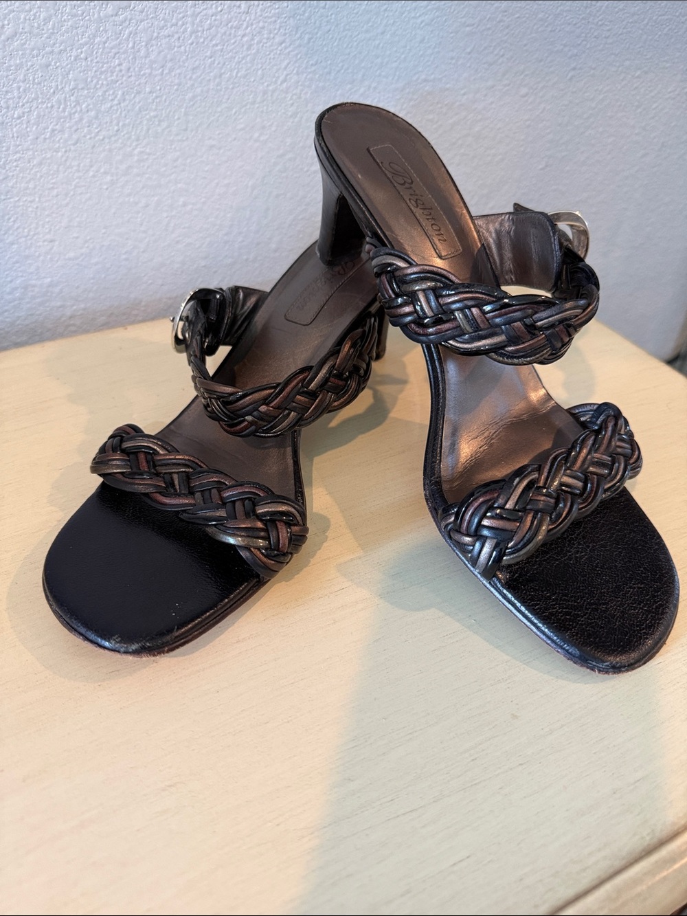 Brighton Black Braided Leather Heeled Sandals #1000-2